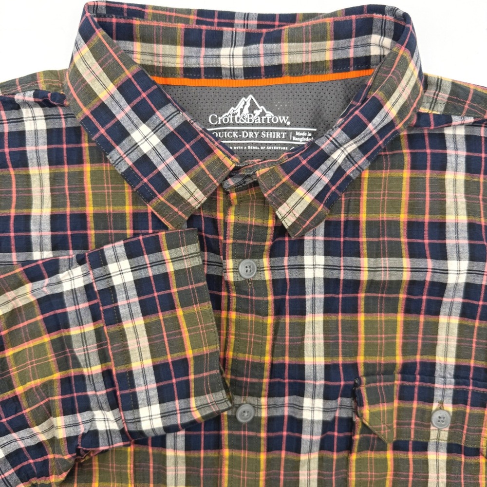 Croft & Barrow Button Down Shirt Mens XL Multicolor Plaid Quick Dry Stretch